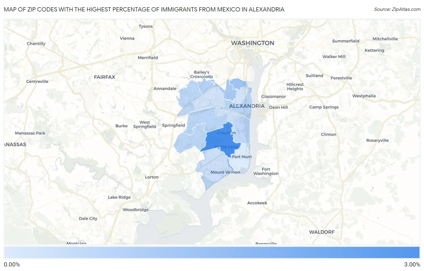 Zip Codes with the Highest Percentage of Immigrants from Mexico in Alexandria Map
