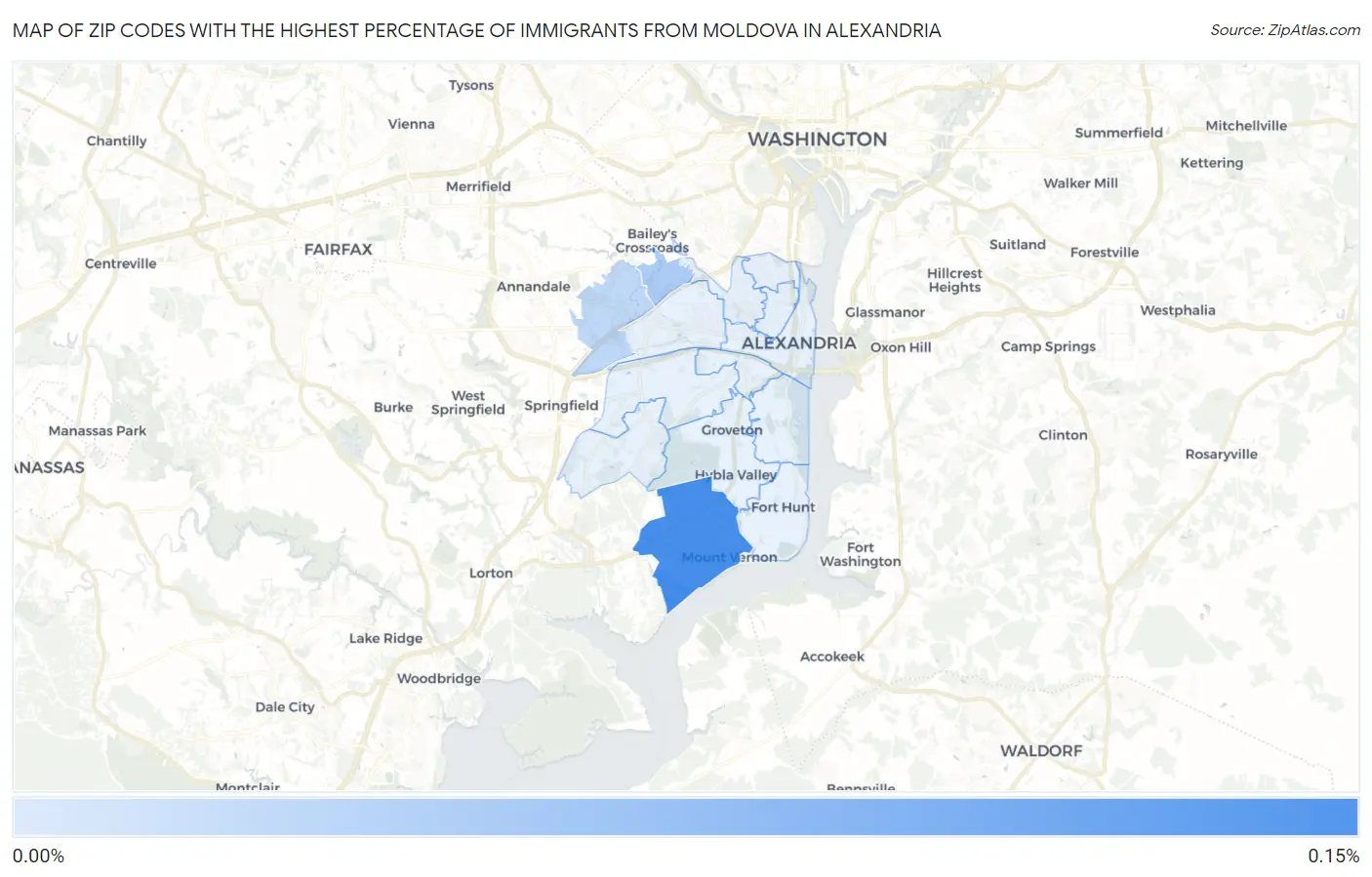 Zip Codes with the Highest Percentage of Immigrants from Moldova in Alexandria Map