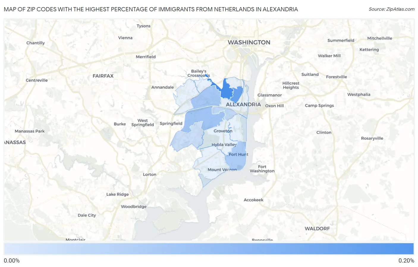 Zip Codes with the Highest Percentage of Immigrants from Netherlands in Alexandria Map