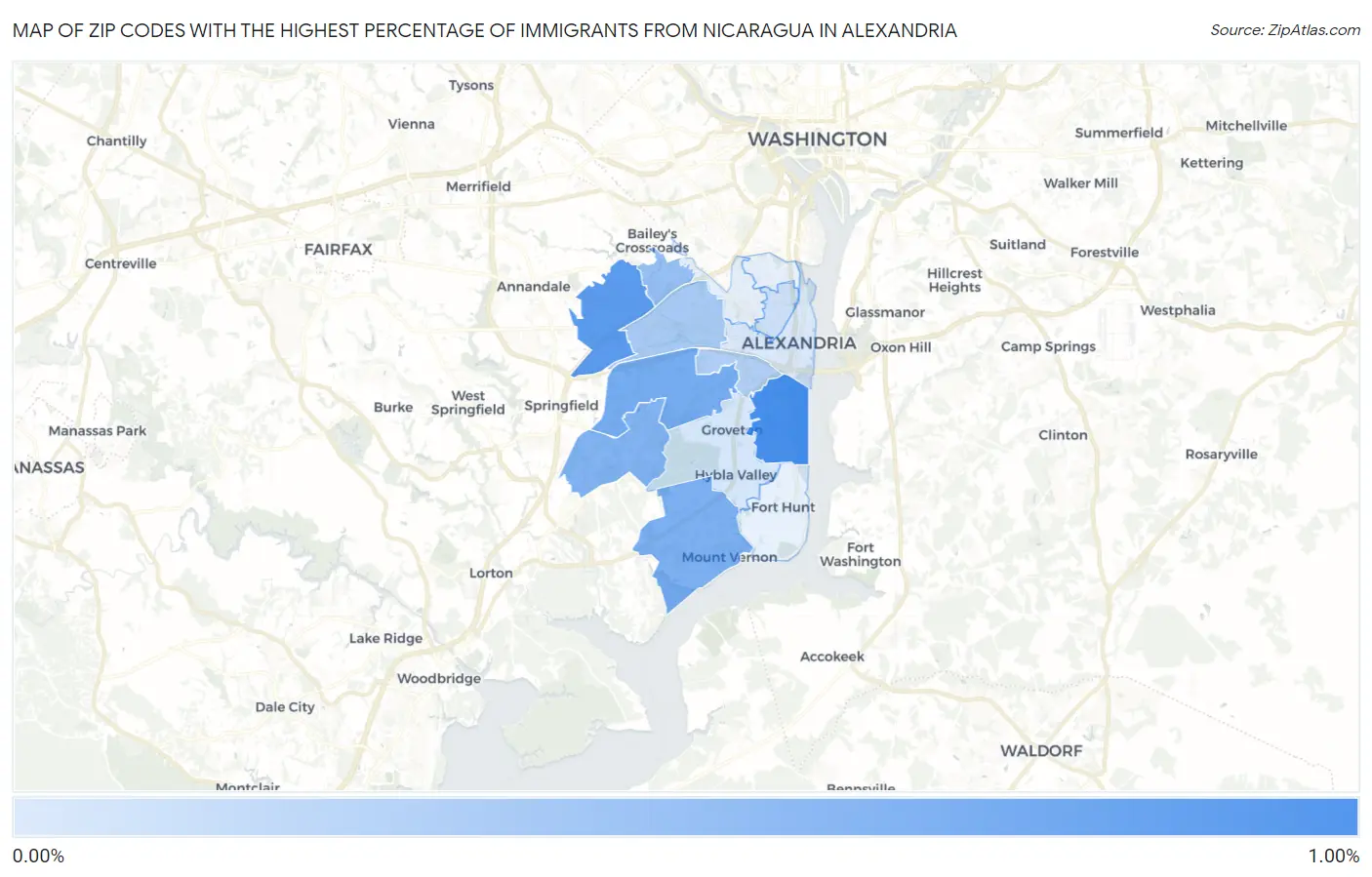 Zip Codes with the Highest Percentage of Immigrants from Nicaragua in Alexandria Map