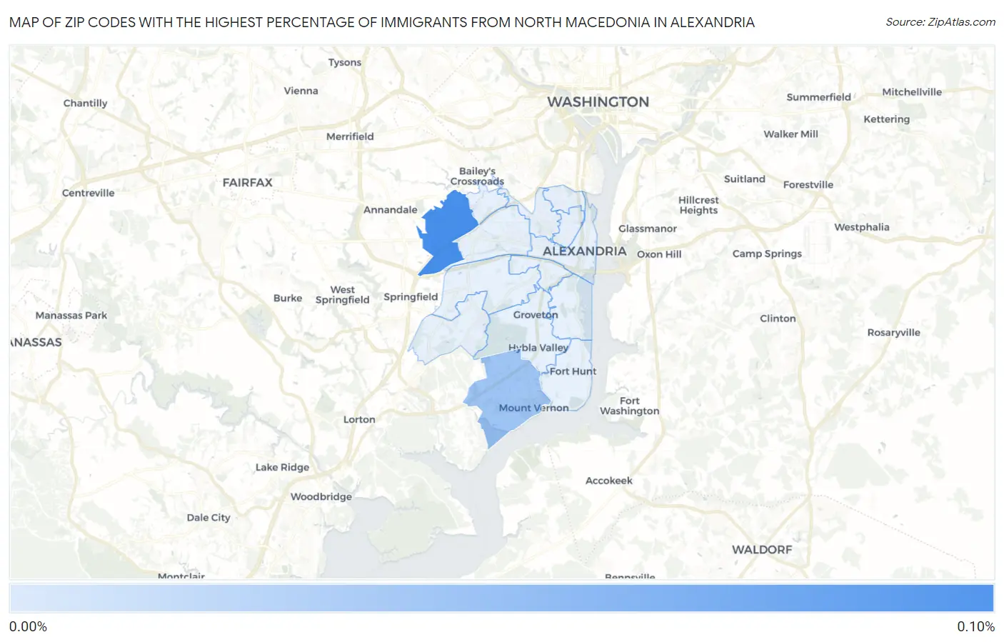 Zip Codes with the Highest Percentage of Immigrants from North Macedonia in Alexandria Map