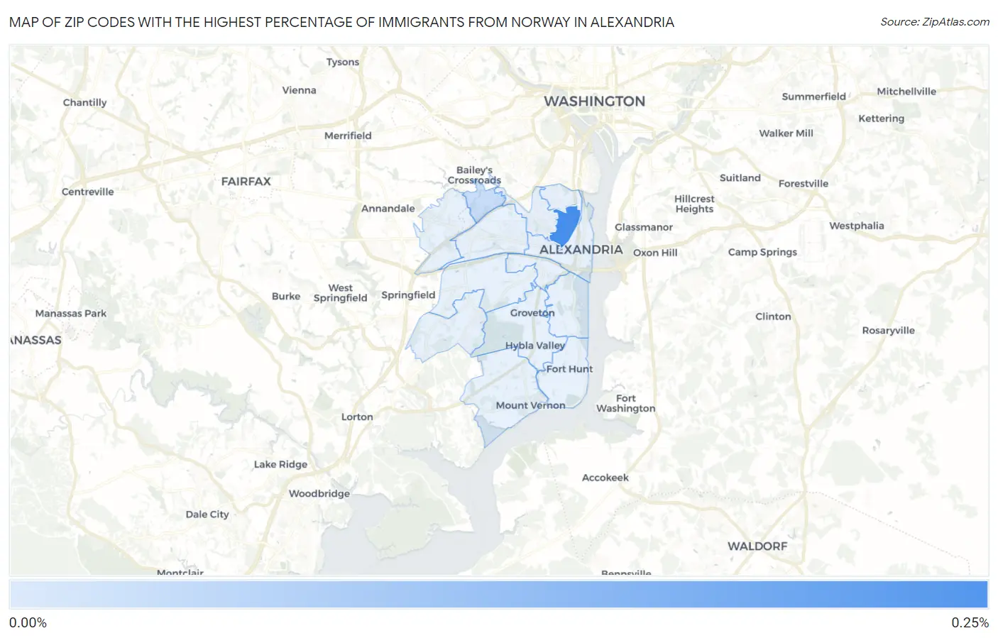 Zip Codes with the Highest Percentage of Immigrants from Norway in Alexandria Map