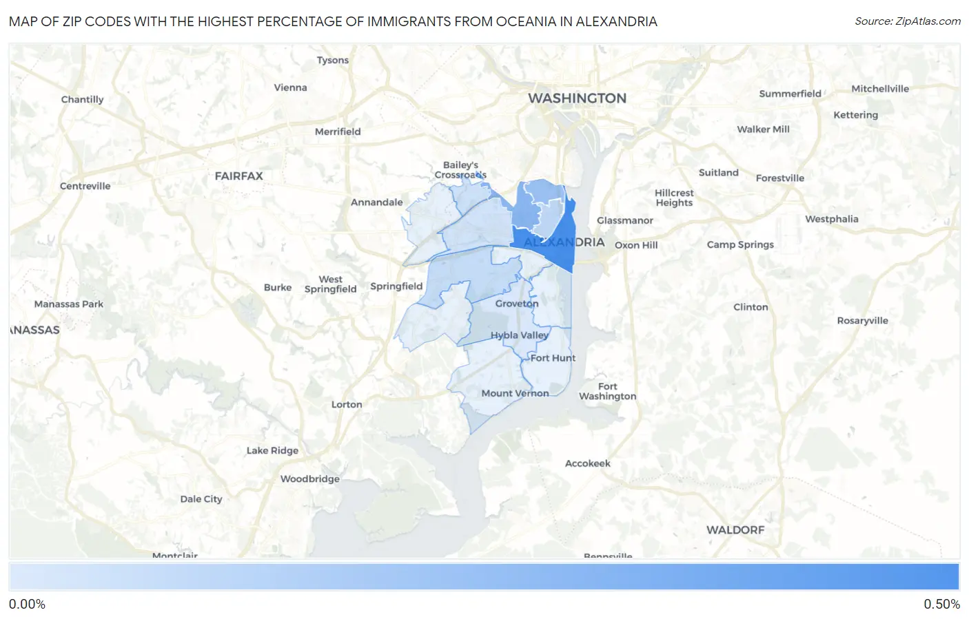Zip Codes with the Highest Percentage of Immigrants from Oceania in Alexandria Map