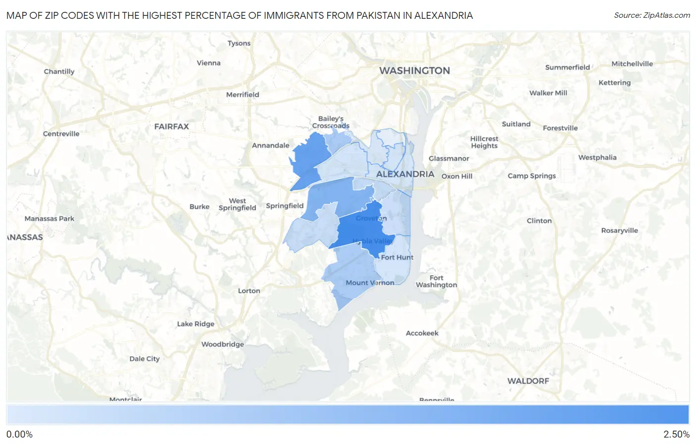 Zip Codes with the Highest Percentage of Immigrants from Pakistan in Alexandria Map