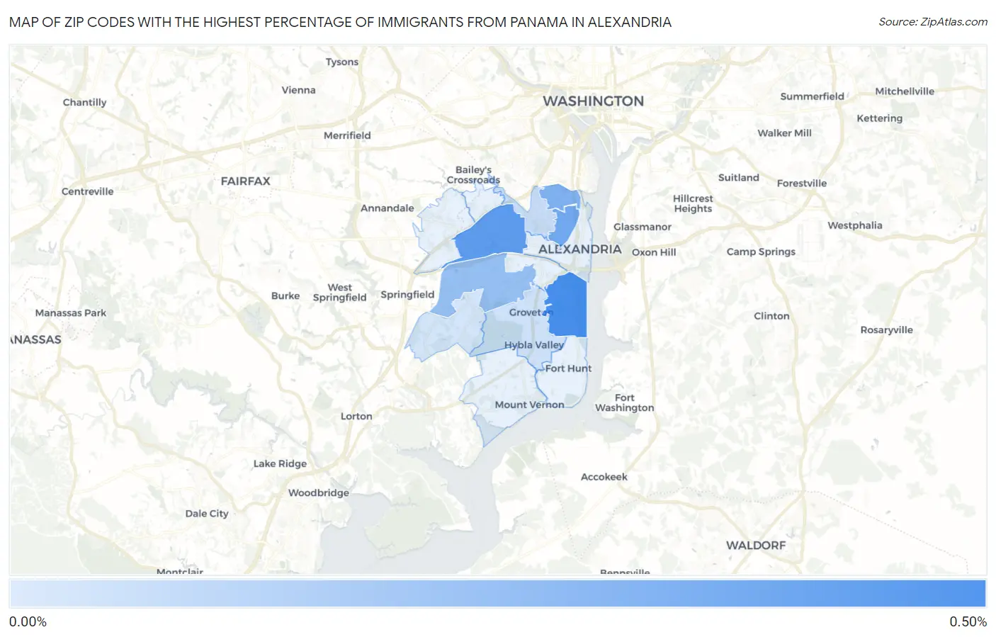 Zip Codes with the Highest Percentage of Immigrants from Panama in Alexandria Map