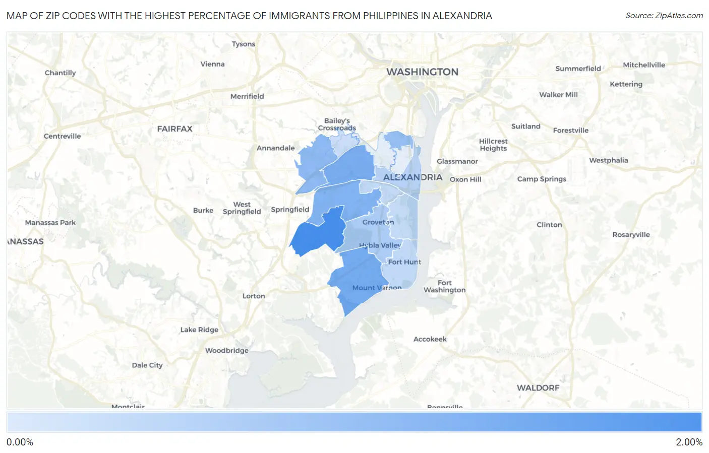 Zip Codes with the Highest Percentage of Immigrants from Philippines in Alexandria Map