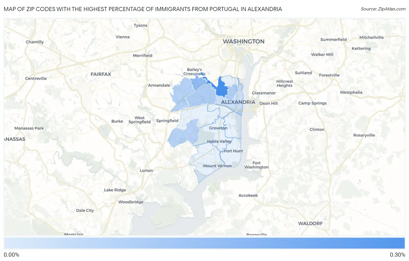Zip Codes with the Highest Percentage of Immigrants from Portugal in Alexandria Map