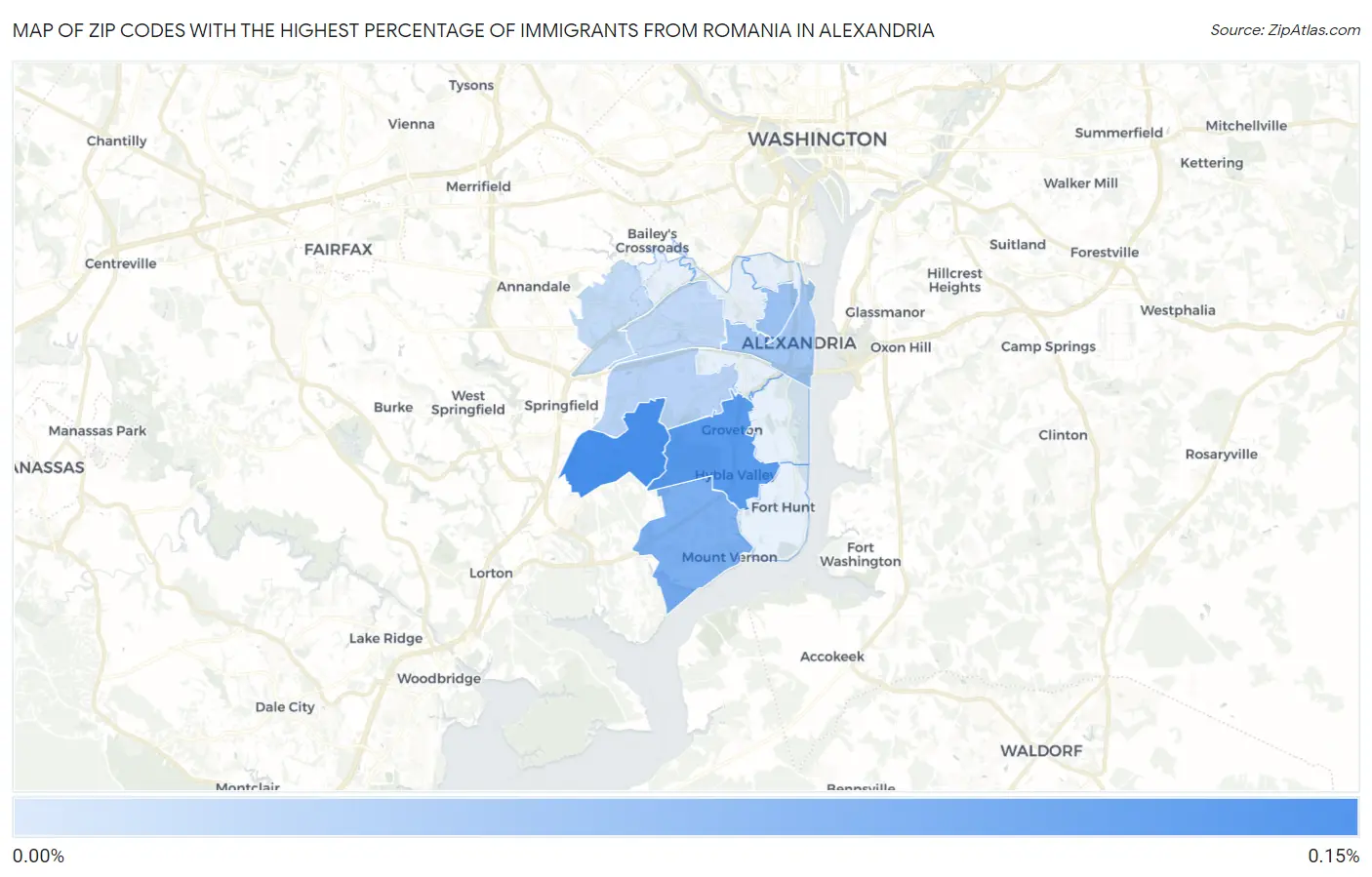 Zip Codes with the Highest Percentage of Immigrants from Romania in Alexandria Map