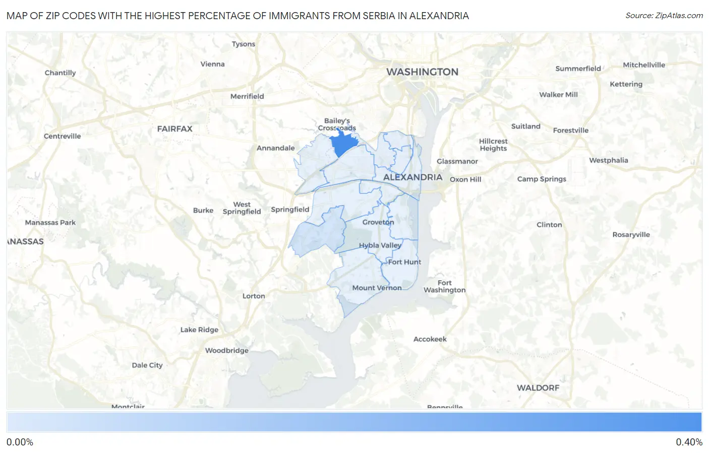 Zip Codes with the Highest Percentage of Immigrants from Serbia in Alexandria Map