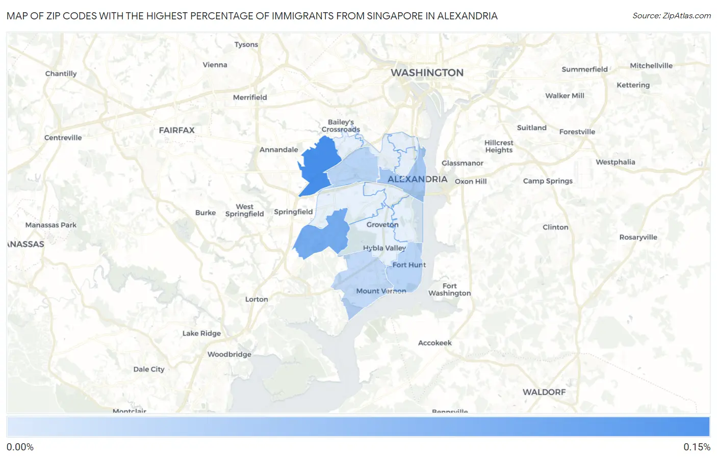 Zip Codes with the Highest Percentage of Immigrants from Singapore in Alexandria Map