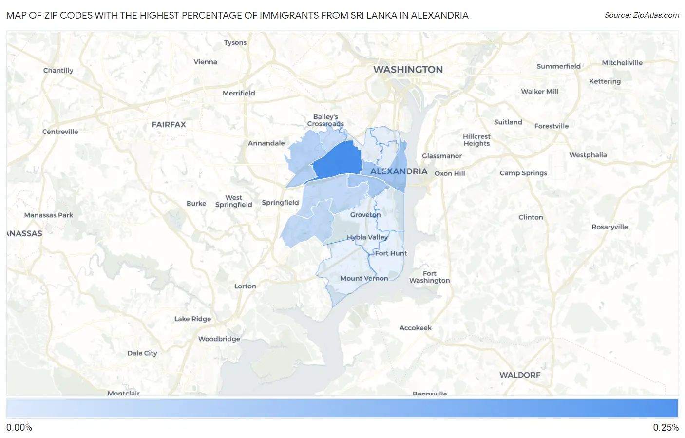 Zip Codes with the Highest Percentage of Immigrants from Sri Lanka in Alexandria Map