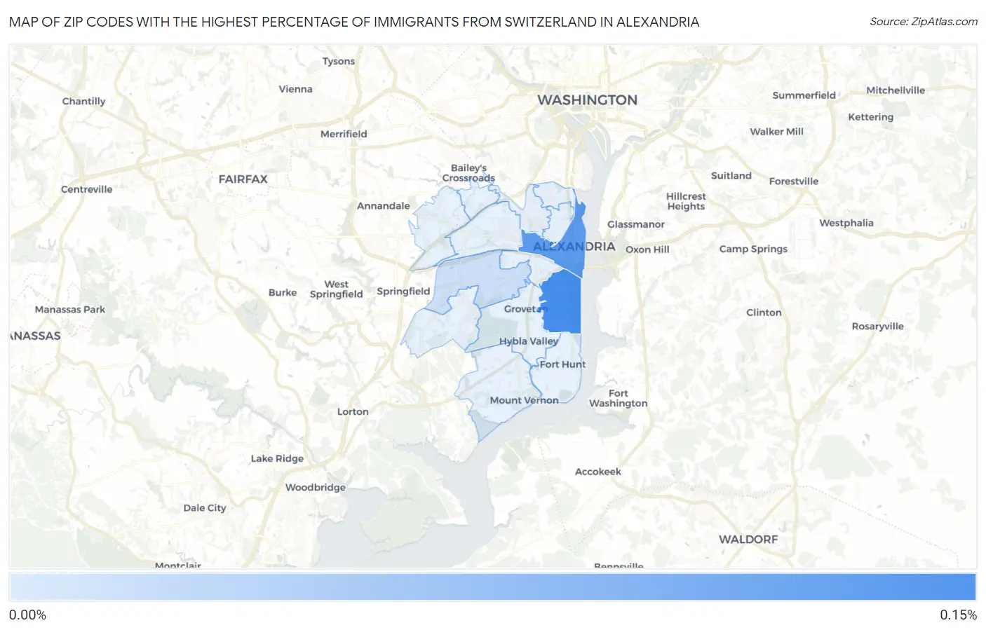 Zip Codes with the Highest Percentage of Immigrants from Switzerland in Alexandria Map