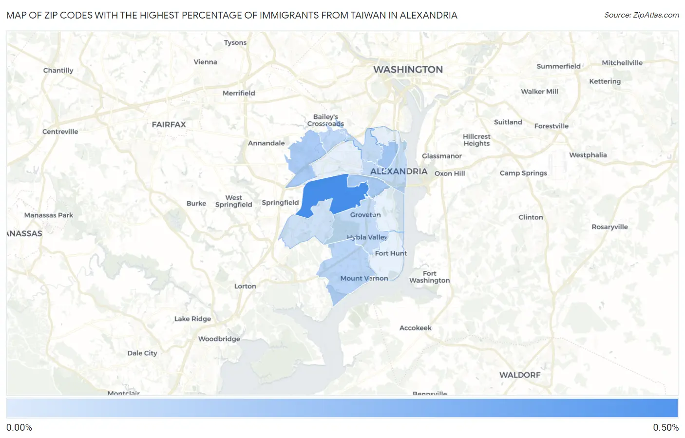 Zip Codes with the Highest Percentage of Immigrants from Taiwan in Alexandria Map