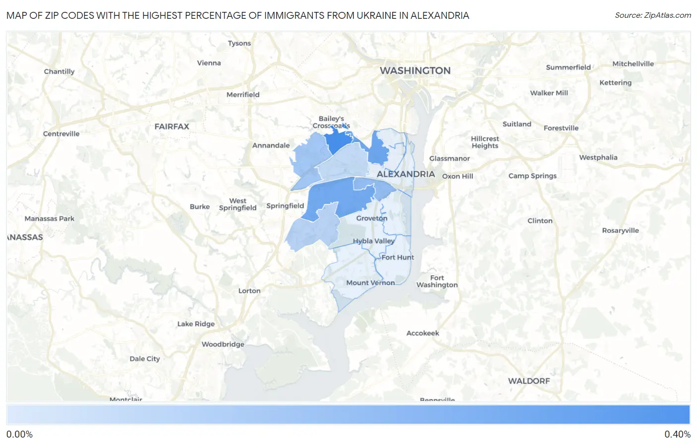 Zip Codes with the Highest Percentage of Immigrants from Ukraine in Alexandria Map