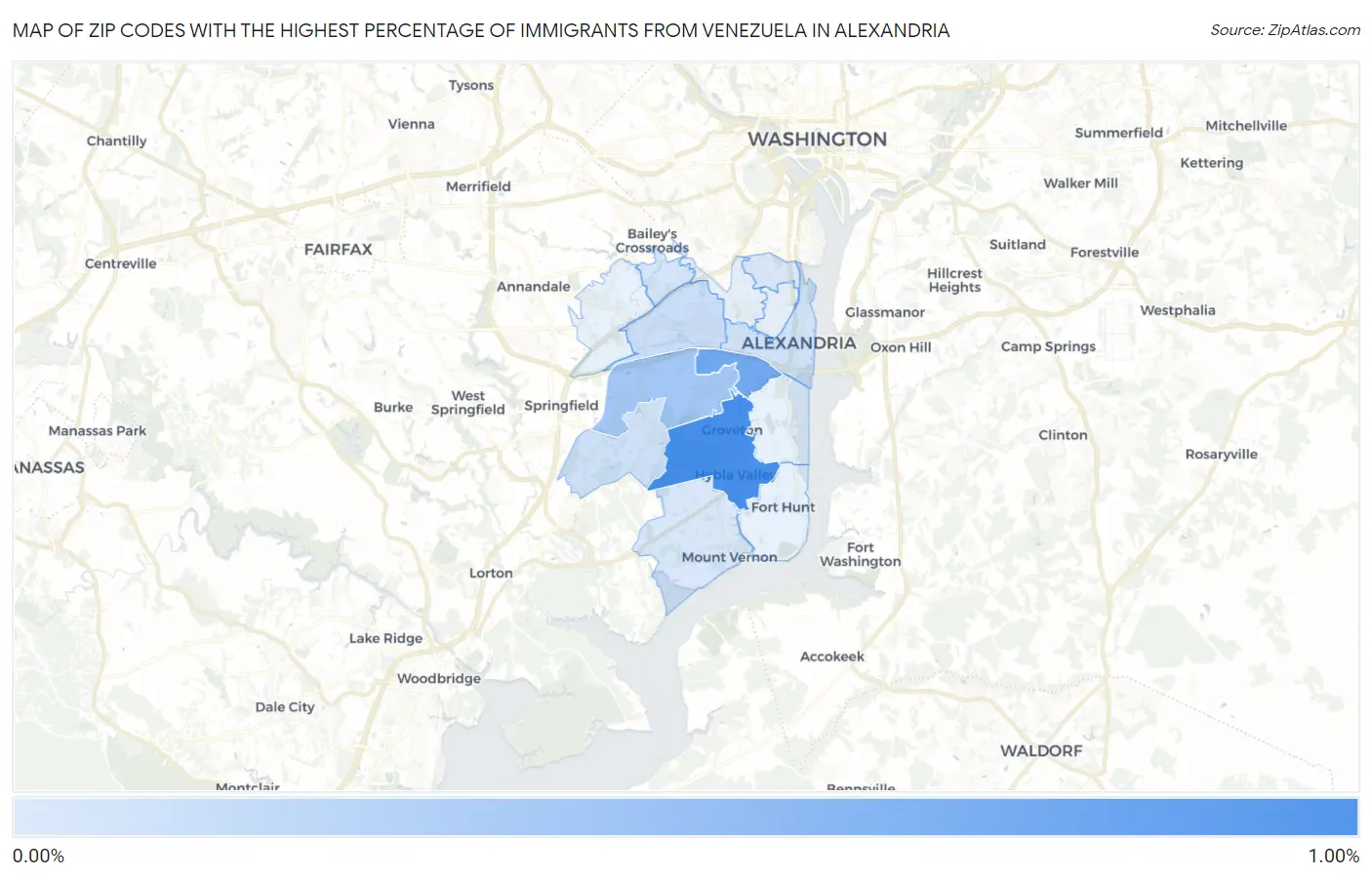 Zip Codes with the Highest Percentage of Immigrants from Venezuela in Alexandria Map