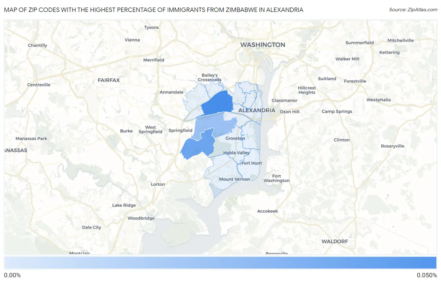 Zip Codes with the Highest Percentage of Immigrants from Zimbabwe in Alexandria Map