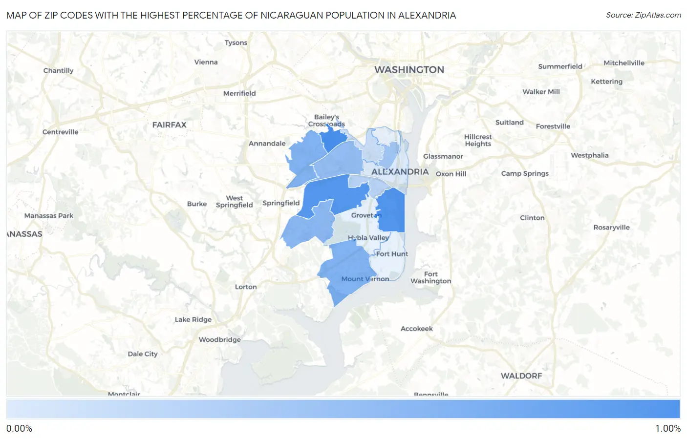 Zip Codes with the Highest Percentage of Nicaraguan Population in Alexandria Map