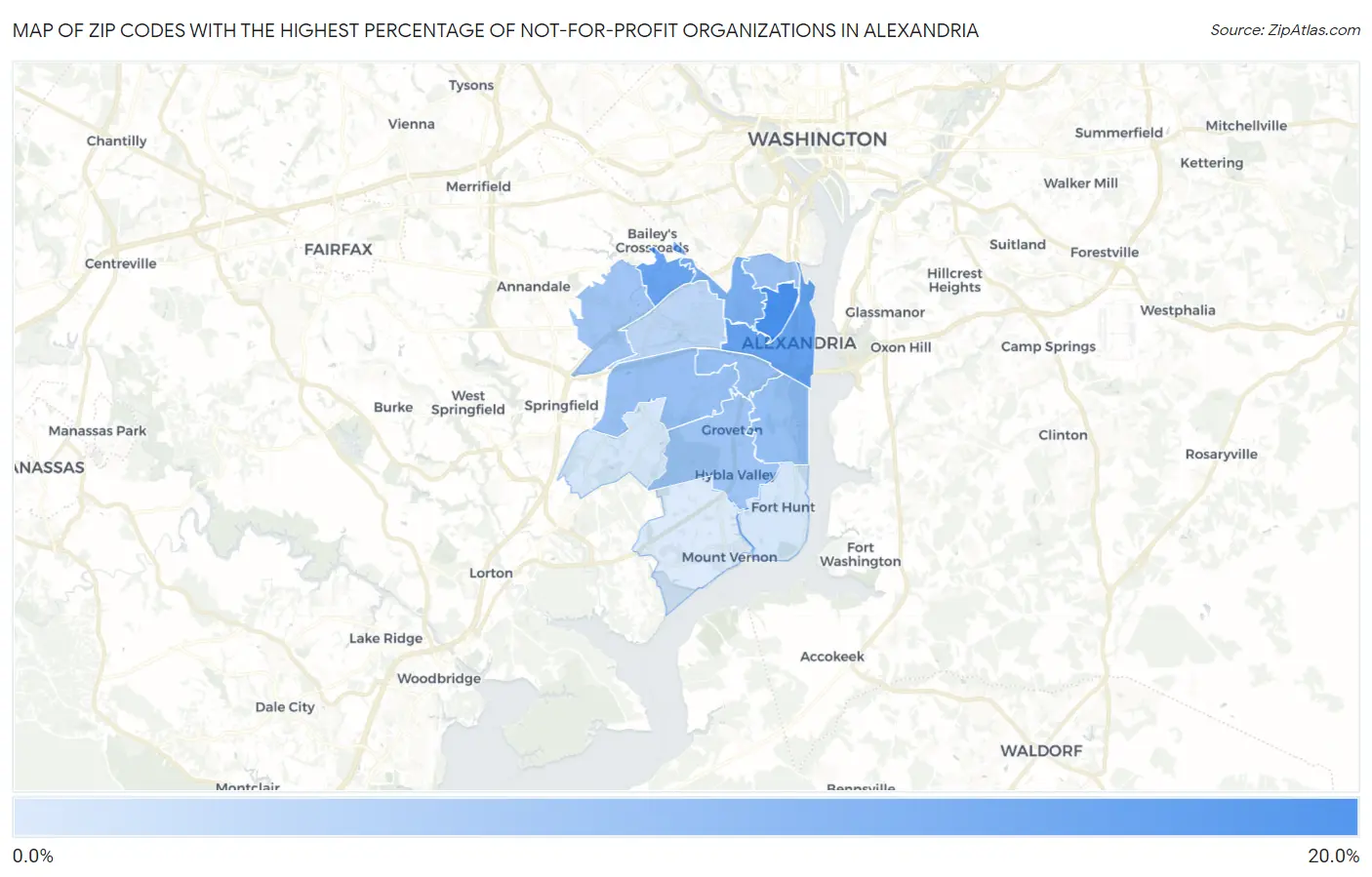 Zip Codes with the Highest Percentage of Not-for-profit Organizations in Alexandria Map