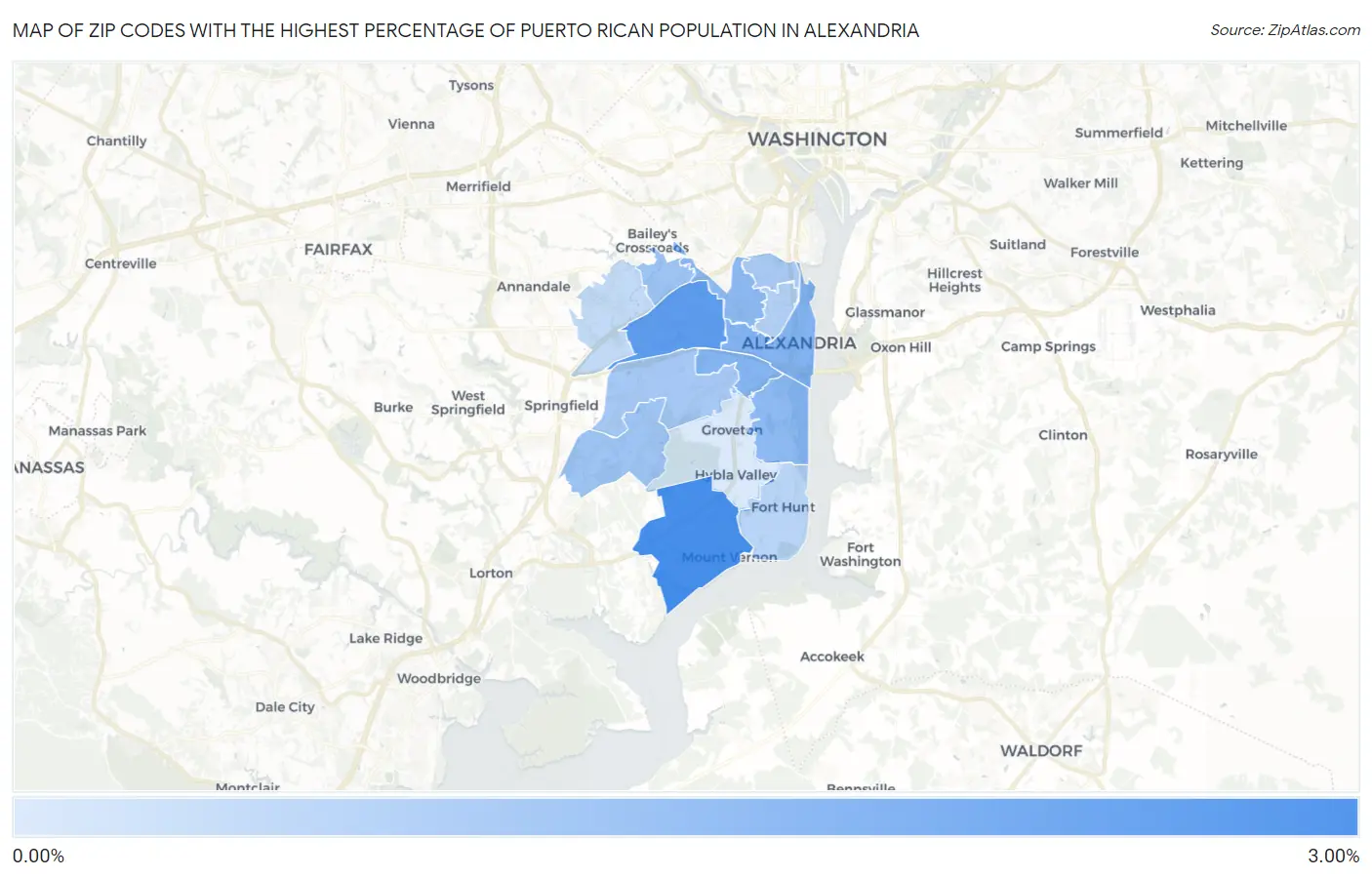 Zip Codes with the Highest Percentage of Puerto Rican Population in Alexandria Map