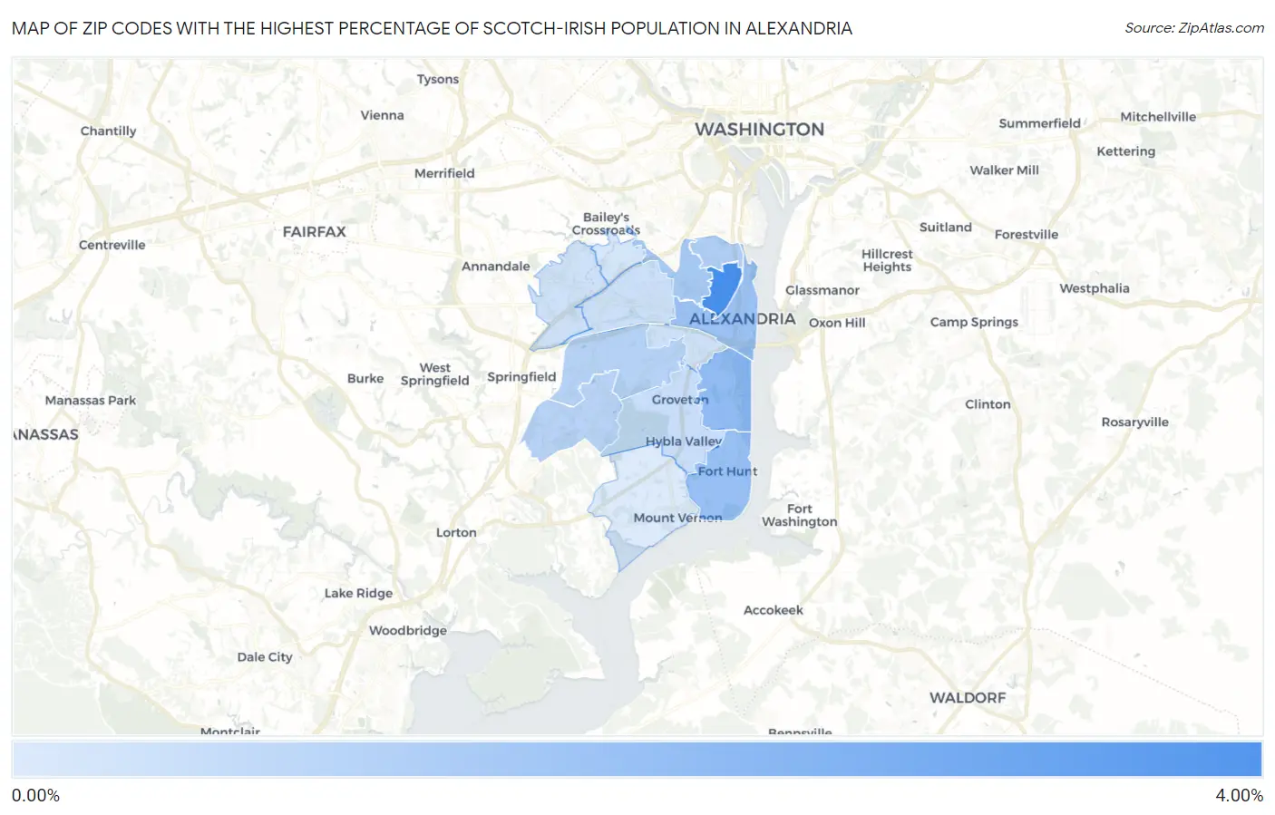 Zip Codes with the Highest Percentage of Scotch-Irish Population in Alexandria Map