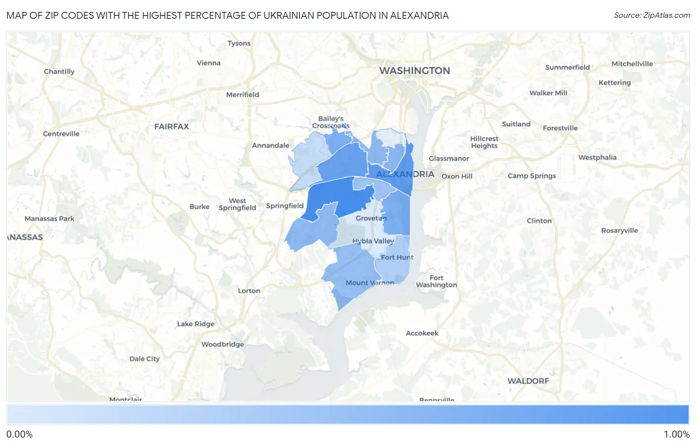 Zip Codes with the Highest Percentage of Ukrainian Population in Alexandria Map