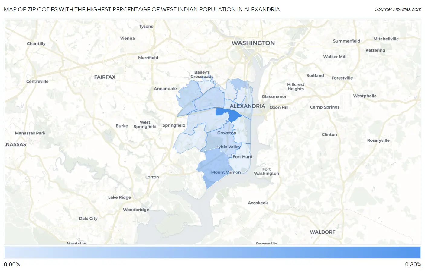 Zip Codes with the Highest Percentage of West Indian Population in Alexandria Map