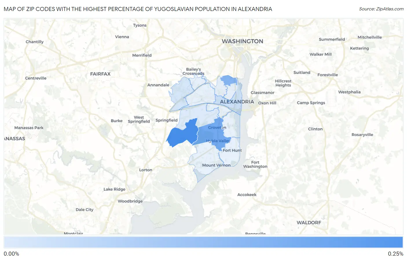 Zip Codes with the Highest Percentage of Yugoslavian Population in Alexandria Map