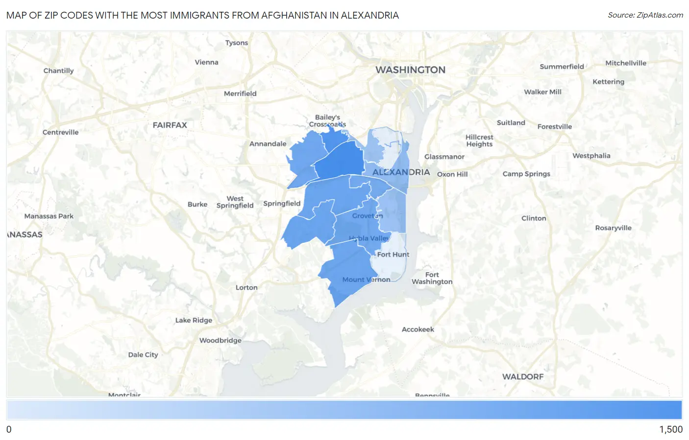 Zip Codes with the Most Immigrants from Afghanistan in Alexandria Map
