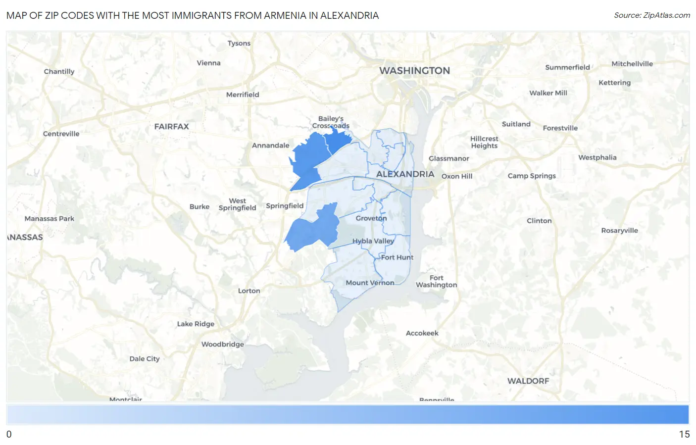 Zip Codes with the Most Immigrants from Armenia in Alexandria Map