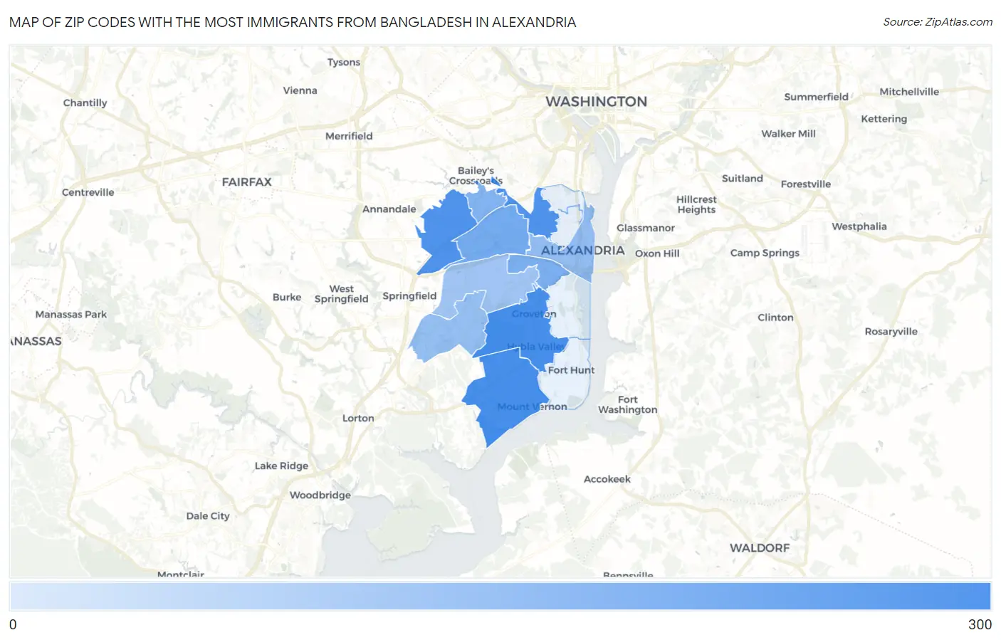 Zip Codes with the Most Immigrants from Bangladesh in Alexandria Map