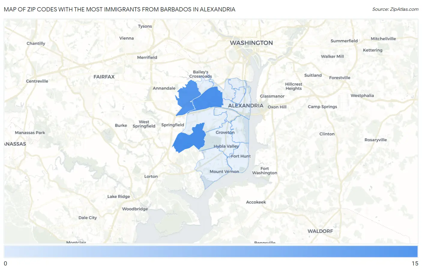 Zip Codes with the Most Immigrants from Barbados in Alexandria Map