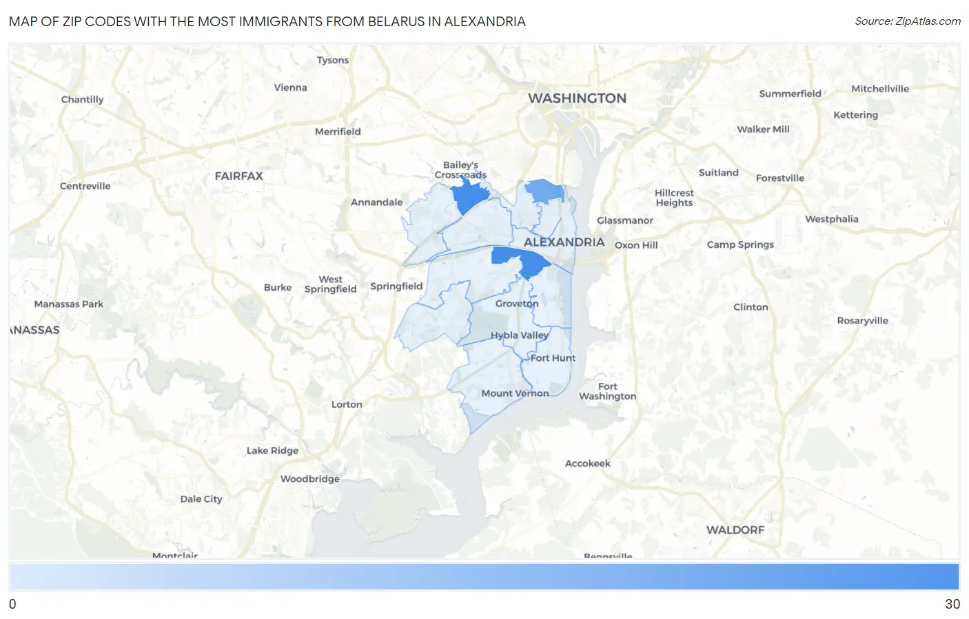 Zip Codes with the Most Immigrants from Belarus in Alexandria Map