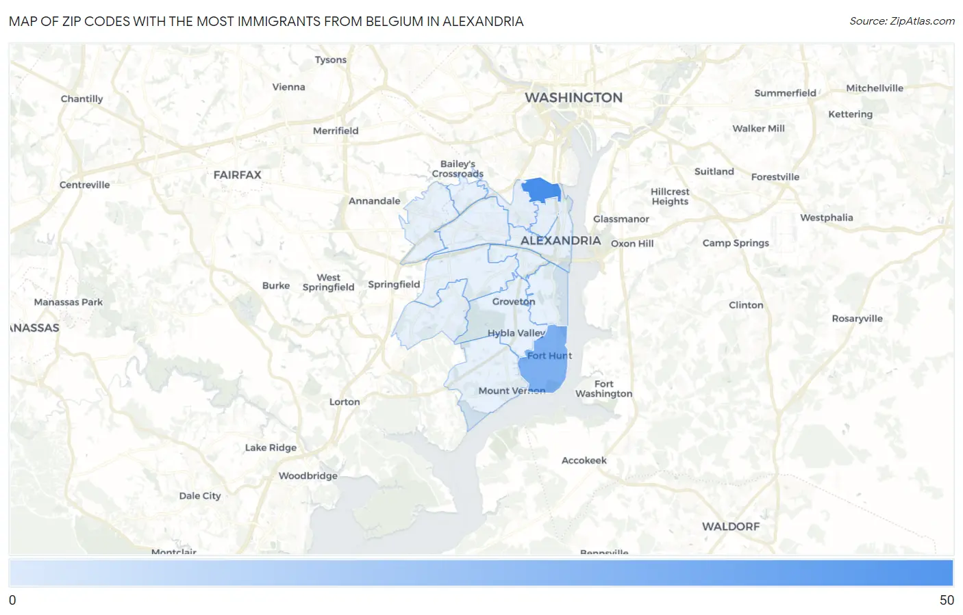 Zip Codes with the Most Immigrants from Belgium in Alexandria Map