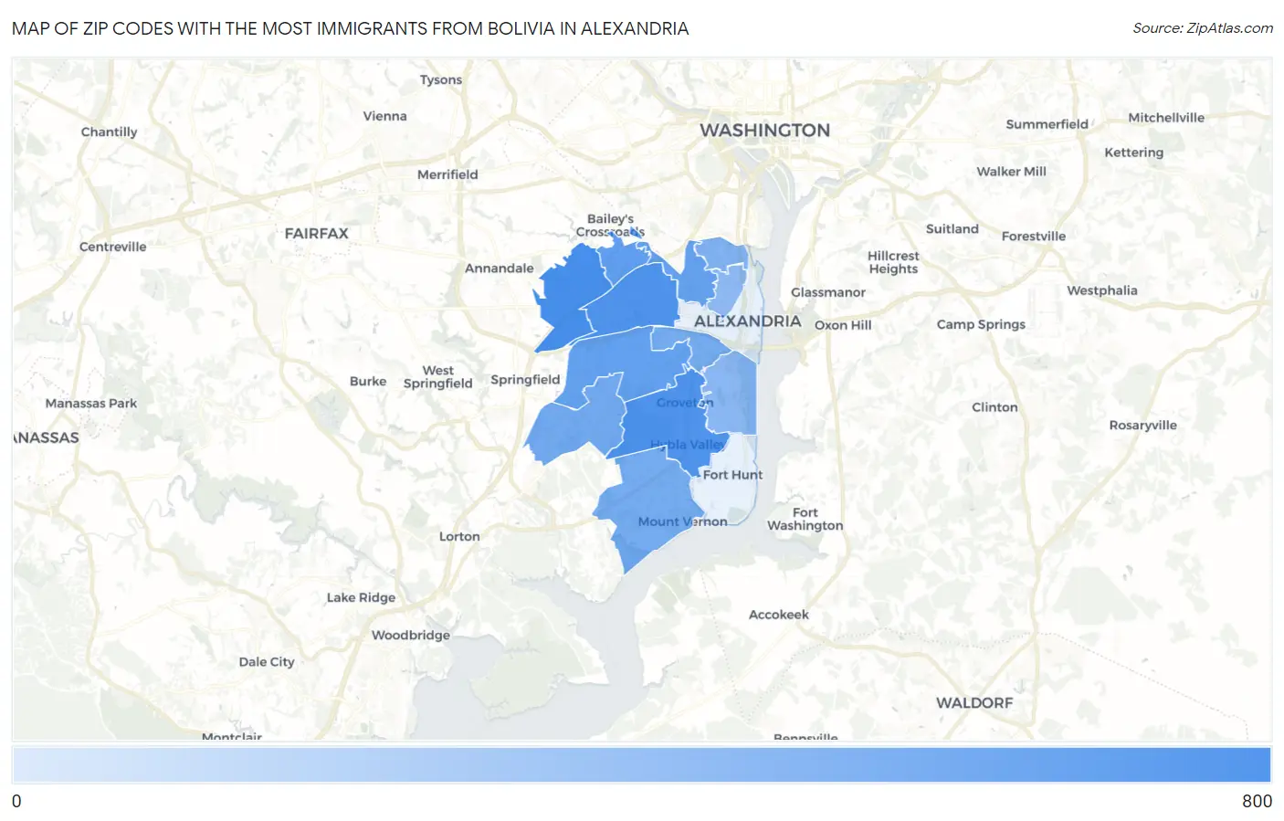 Zip Codes with the Most Immigrants from Bolivia in Alexandria Map