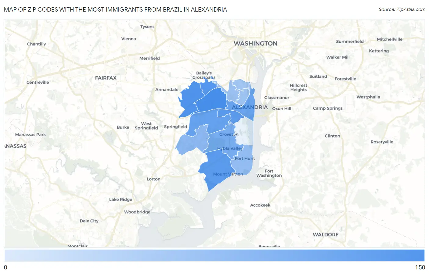 Zip Codes with the Most Immigrants from Brazil in Alexandria Map