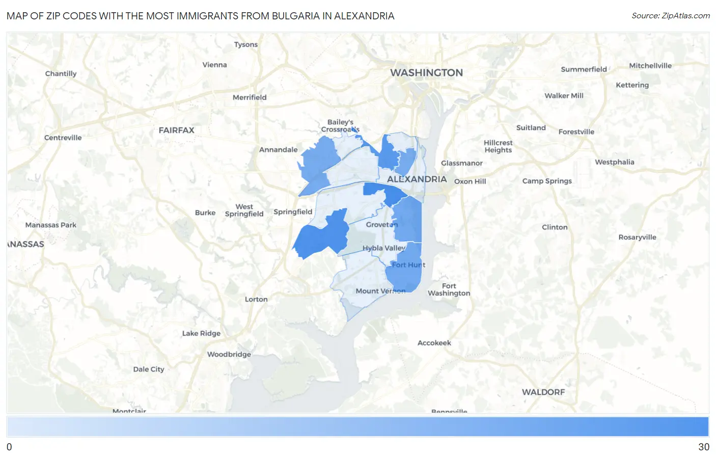 Zip Codes with the Most Immigrants from Bulgaria in Alexandria Map