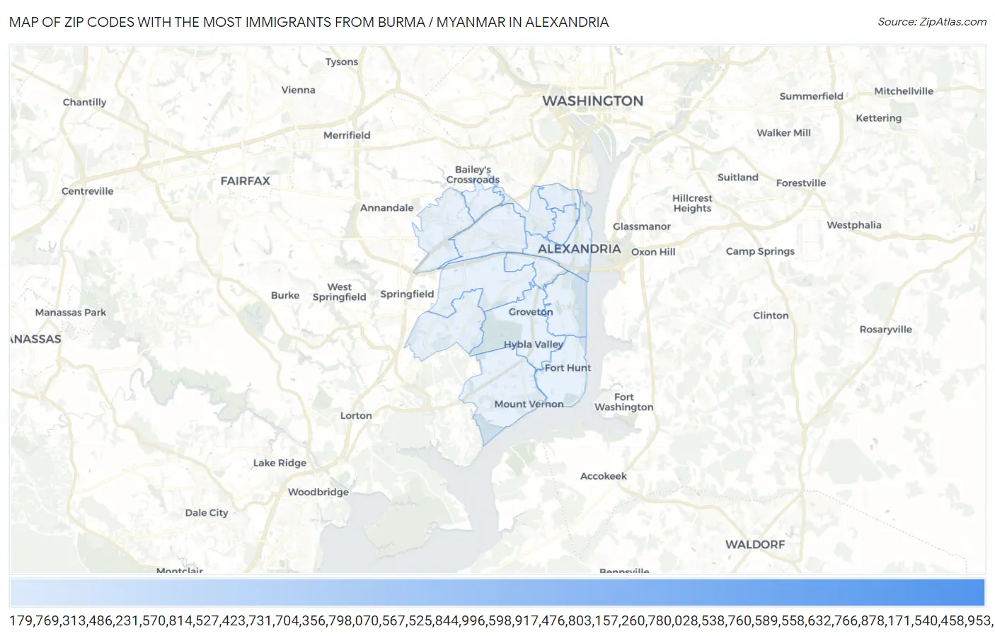 Zip Codes with the Most Immigrants from Burma / Myanmar in Alexandria Map