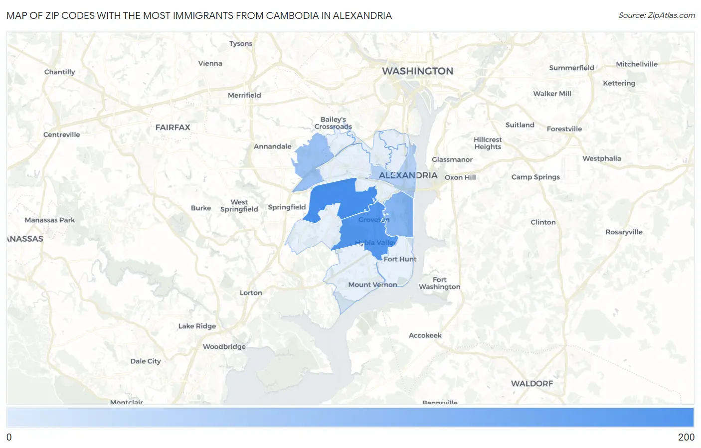 Zip Codes with the Most Immigrants from Cambodia in Alexandria Map