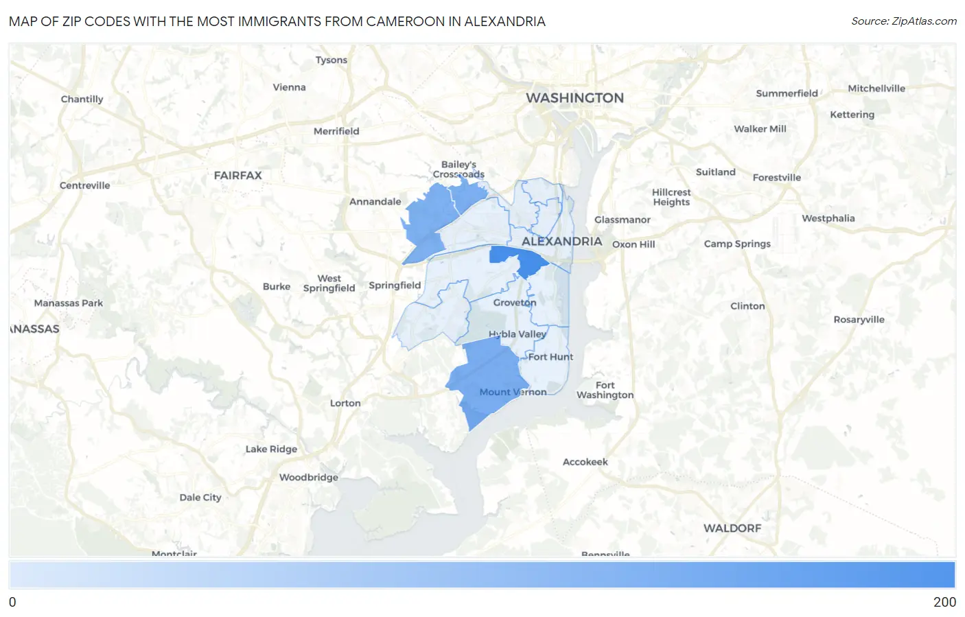 Zip Codes with the Most Immigrants from Cameroon in Alexandria Map