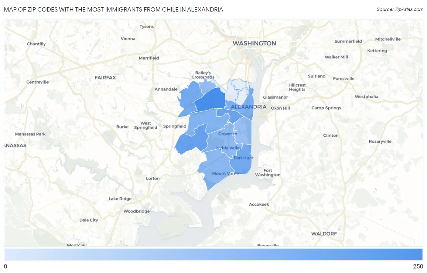 Zip Codes with the Most Immigrants from Chile in Alexandria Map