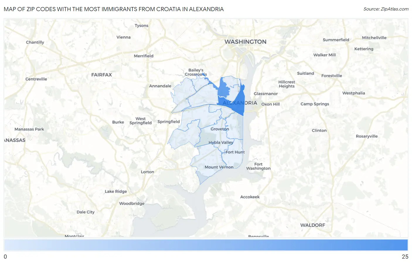 Zip Codes with the Most Immigrants from Croatia in Alexandria Map