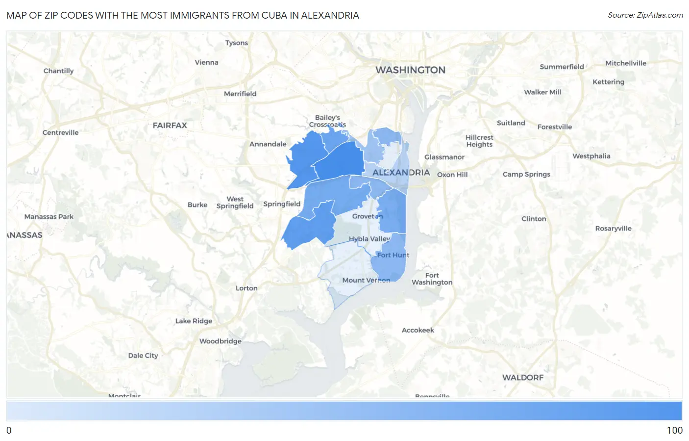 Zip Codes with the Most Immigrants from Cuba in Alexandria Map