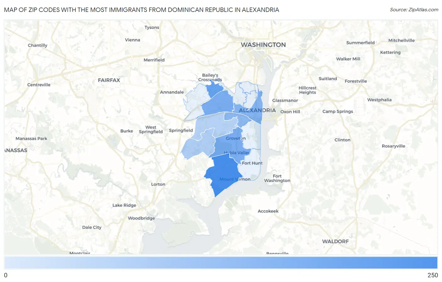 Zip Codes with the Most Immigrants from Dominican Republic in Alexandria Map