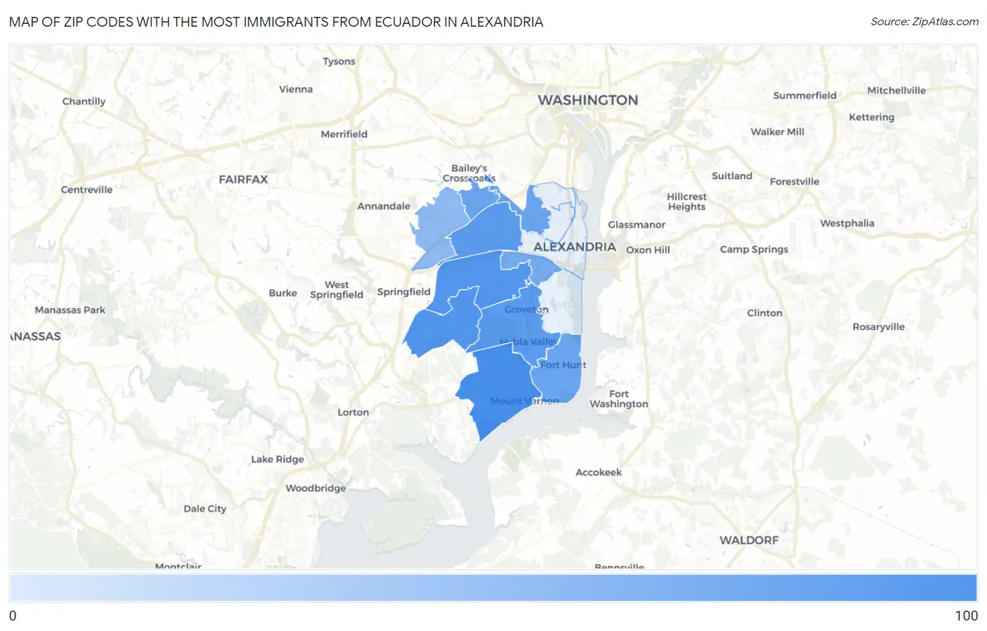 Zip Codes with the Most Immigrants from Ecuador in Alexandria Map