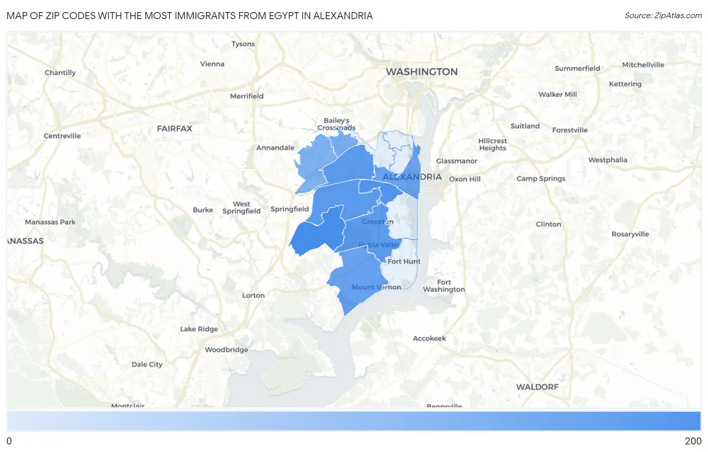 Zip Codes with the Most Immigrants from Egypt in Alexandria Map