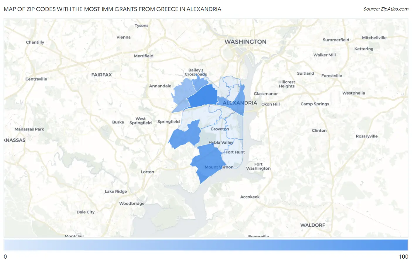 Zip Codes with the Most Immigrants from Greece in Alexandria Map