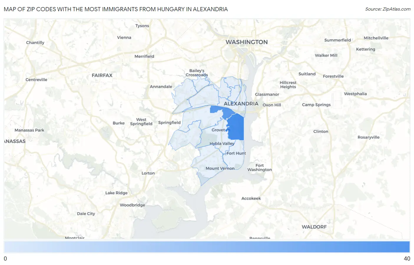 Zip Codes with the Most Immigrants from Hungary in Alexandria Map