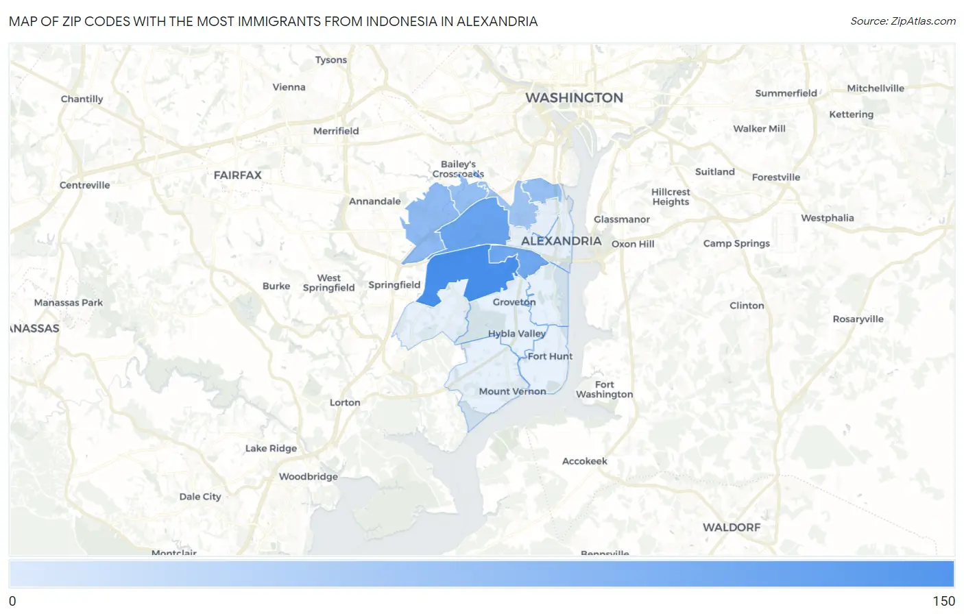 Zip Codes with the Most Immigrants from Indonesia in Alexandria Map