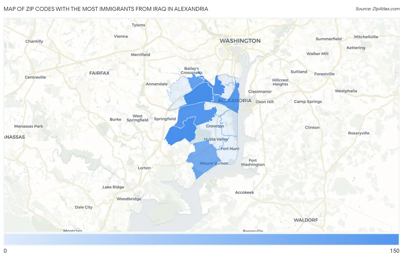 Zip Codes with the Most Immigrants from Iraq in Alexandria Map