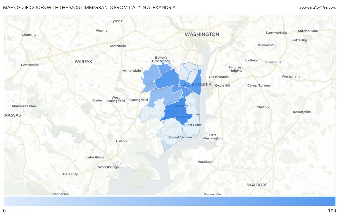 Zip Codes with the Most Immigrants from Italy in Alexandria Map